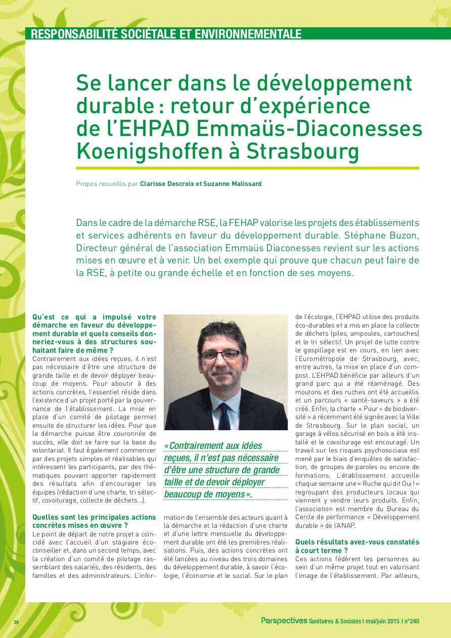 Se lancer dans le développement durable : retour d’expérience de l’EHPAD Emmaüs-Diaconesses Koenigshoffen à Strasbourg